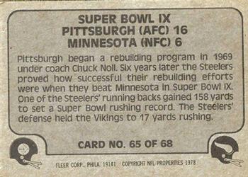 1978 Fleer Team Action #65 Super Bowl IX Back