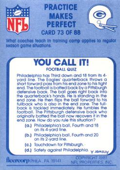 1981 Fleer Team Action #73 Practice Makes Perfect Back