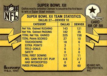 1982 Fleer Team Action #68 Super Bowl XII Back