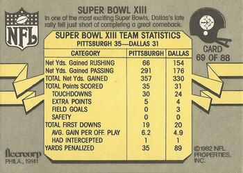 1982 Fleer Team Action #69 Super Bowl XIII Back