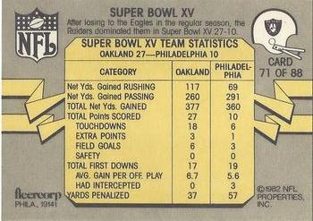 1982 Fleer Team Action #71 Super Bowl XV Back