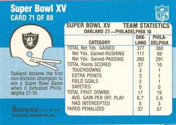 1983 Fleer Team Action #71 Super Bowl XV Back