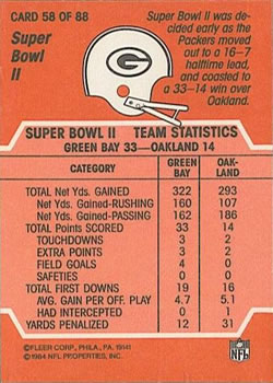 1984 Fleer Team Action #58 Super Bowl II Back