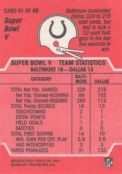 1984 Fleer Team Action #61 Super Bowl V Back