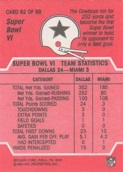 1984 Fleer Team Action #62 Super Bowl VI Back