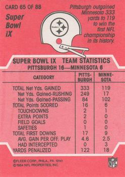 1984 Fleer Team Action #65 Super Bowl IX Back