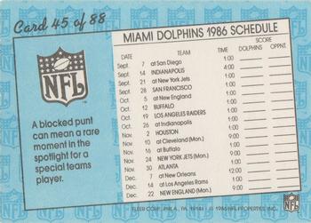 1986 Fleer Team Action #45 Dolphins In Action Back
