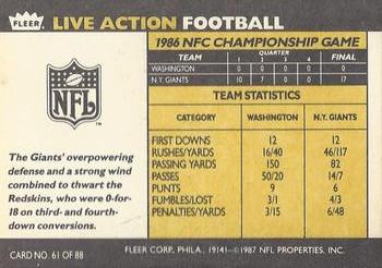 1987 Fleer Team Action #61 1986 NFC Championship Back