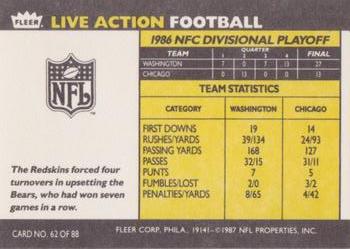 1987 Fleer Team Action #62 1986 NFC Divisional Playoff Back