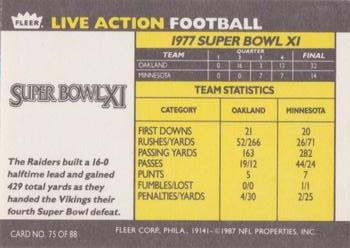1987 Fleer Team Action #75 Super Bowl XI Back