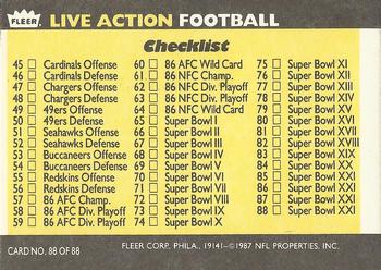 1987 Fleer Team Action #88 Super Bowl XXI Back