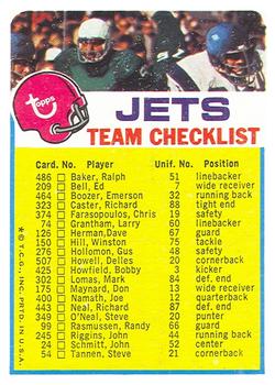 1973 Topps - Team Checklists #NNO New York Jets Front
