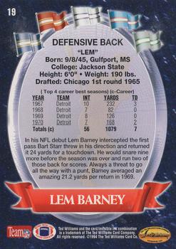 1994 Ted Williams Roger Staubach's NFL #19 Lem Barney Back