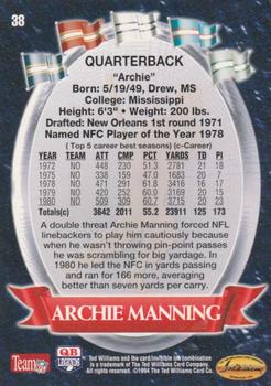 1994 Ted Williams Roger Staubach's NFL #38 Archie Manning Back