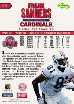 1995 Classic NFL Rookies #45 Frank Sanders Back