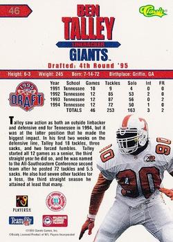 1995 Classic NFL Rookies #46 Ben Talley Back