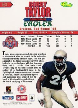 1995 Classic NFL Rookies #63 Bobby Taylor Back