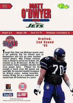 1995 Classic NFL Rookies #65 Matt O'Dwyer Back