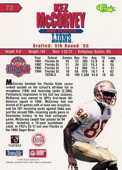 1995 Classic NFL Rookies #73 Kez McCorvey Back