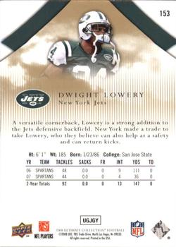 2008 Upper Deck Ultimate Collection #153 Dwight Lowery Back