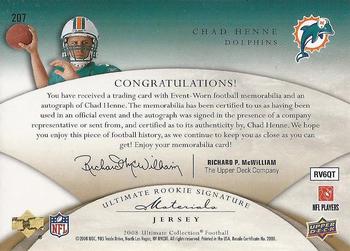 2008 Upper Deck Ultimate Collection #207 Chad Henne Back