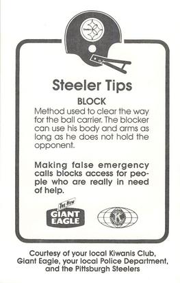 1988 Pittsburgh Steelers Kiwanis Giant Eagle Police #NNO John Rienstra Back