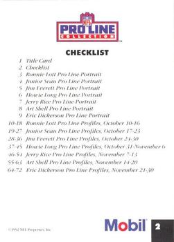 1992 Pro Line Mobil #2 Checklist Back