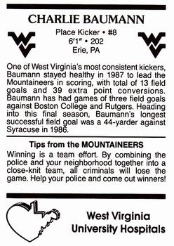 1988 West Virginia Mountaineers #1 Charlie Baumann Back