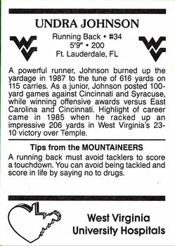 1988 West Virginia Mountaineers #7 Undra Johnson Back