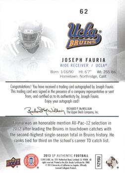 2013 SP Authentic - Autographs #62 Joseph Fauria Back