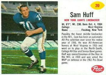 1962 Post Cereal #20 Sam Huff Front