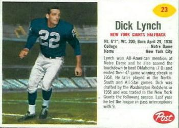 1962 Post Cereal #23 Dick Lynch Front