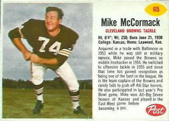 1962 Post Cereal #65 Mike McCormack Front