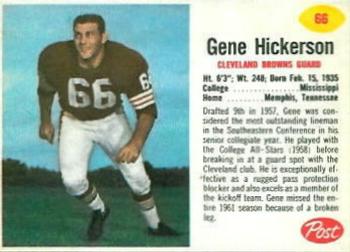 1962 Post Cereal #66 Gene Hickerson Front