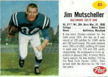 1962 Post Cereal #83 Jim Mutscheller Front