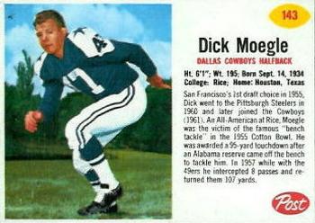 1962 Post Cereal #143 Dick Moegle Front