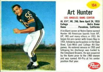 1962 Post Cereal #164 Art Hunter Front