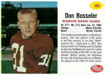 1962 Post Cereal #189 Don Bosseler Front