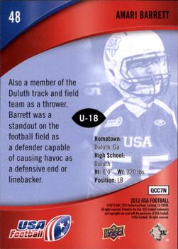 2013 Upper Deck USA Football #48 Amari Barrett Back