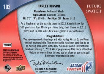 2013 Upper Deck USA Football #103 Harley Kirsch Back