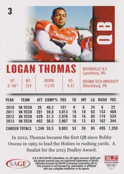 2014 SAGE HIT #3 Logan Thomas Back