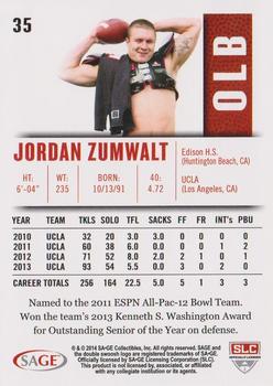 2014 SAGE HIT #35 Jordan Zumwalt Back