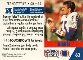 1991 Pro Set FACT Mobil #63 Jeff Hostetler Back