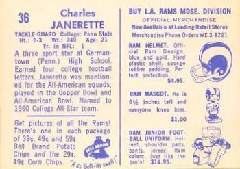 1960 Bell Brand Los Angeles Rams #36 Charlie Janerette Back