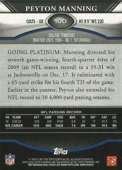 2011 Topps Platinum - Thick Stock #100 Peyton Manning Back