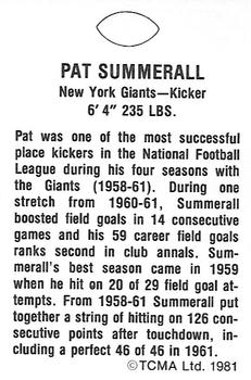 1981 TCMA Greats #NNO Pat Summerall Back