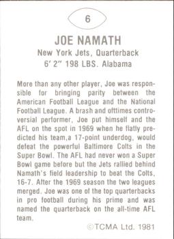 1981 TCMA Greats #6 Joe Namath Back