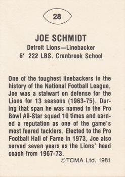 1981 TCMA Greats #28 Joe Schmidt Back