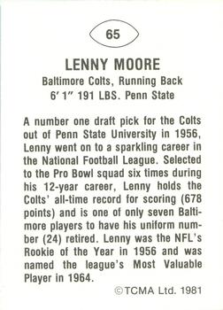 1981 TCMA Greats #65 Lenny Moore Back