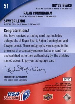 2013 Upper Deck USA Football - Autographs #51 Bryce Beard / Rajan Cunningham / Sawyer Lemoi Back